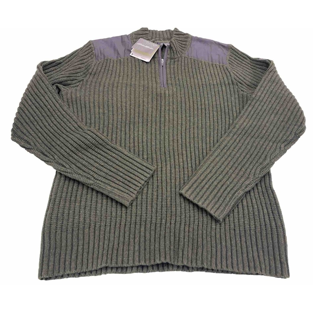 NWT Eddie Bauer‎ Mens  Knit Fisherman Sweater  Collar Wool Blend Large - Picture 1 of 7